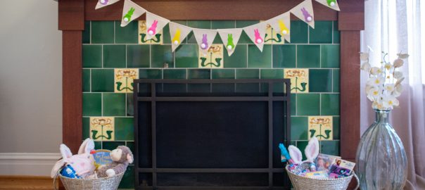 Easter decorations on fireplace